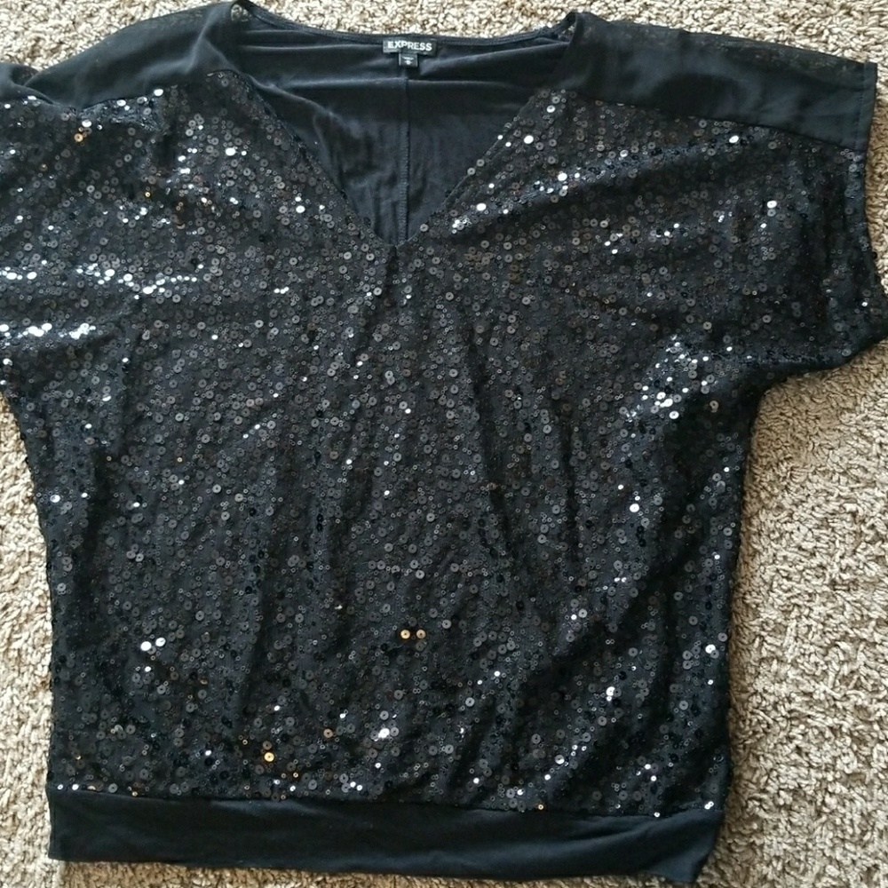 Black sequin short sleeve shirt